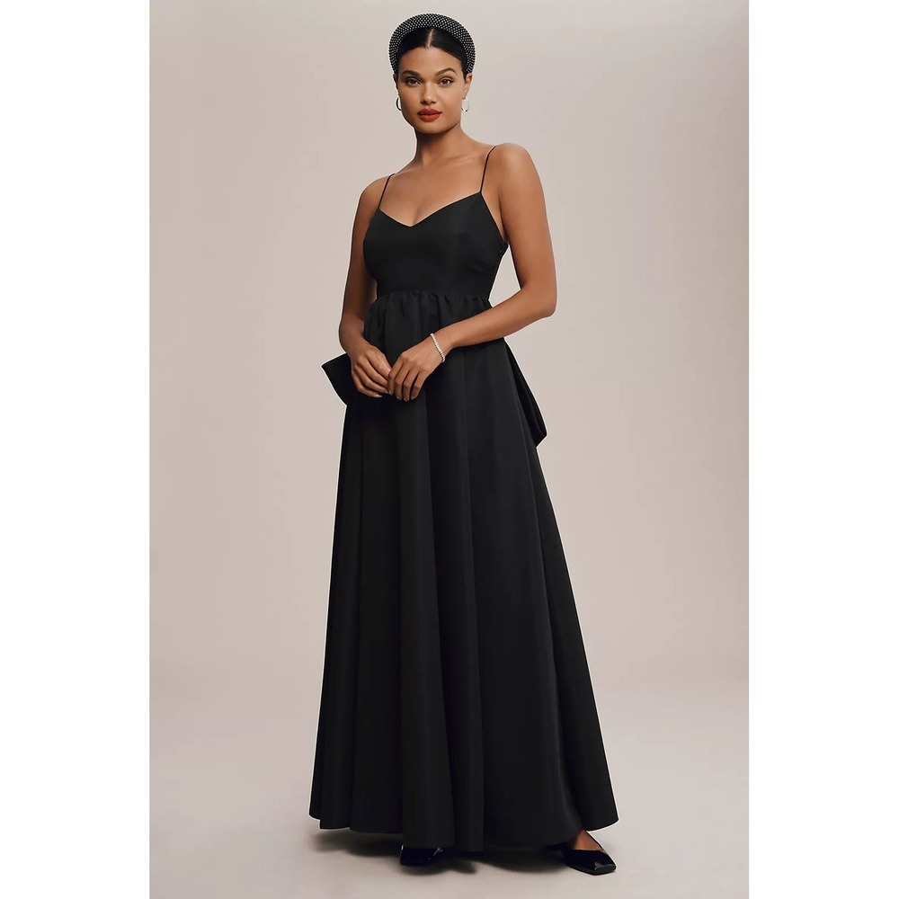 NEW Sachin & Babi Hadley V-Neck Back Bow Empire Gown Womens 10 Black - Picture 3 of 16